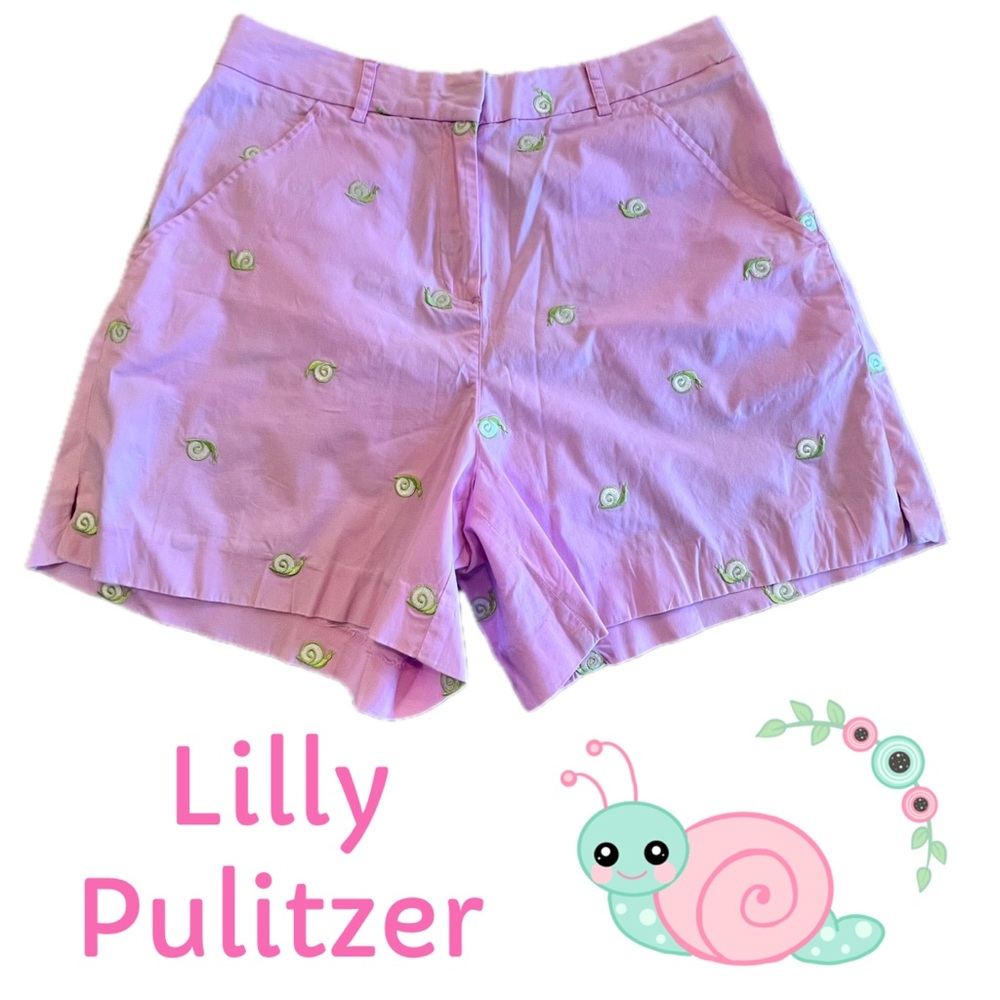 Lilly Pulitzer Vintage Tag Pink Short Green Snail Embroidery Sz 8